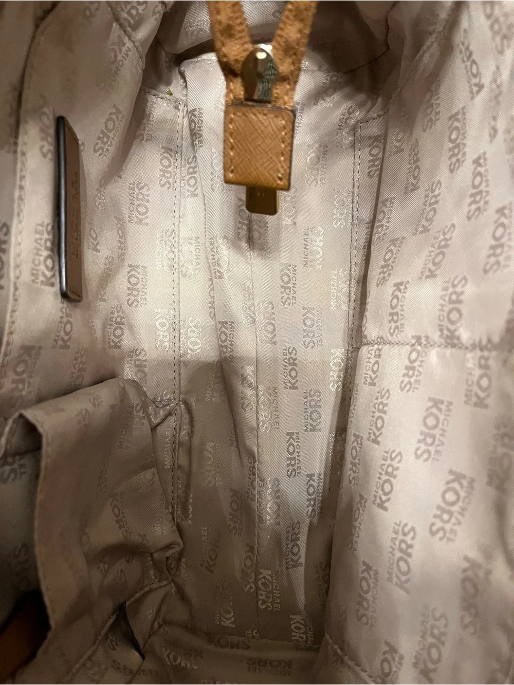 Michael Kors Brown MK Signature Shoulder Bag with Gold Hardware